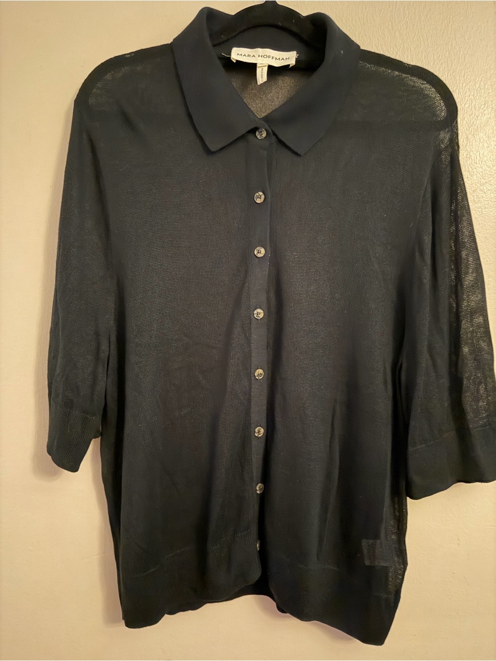 Mara Hoffman Black Button-Front Lightweight Knit Shirt